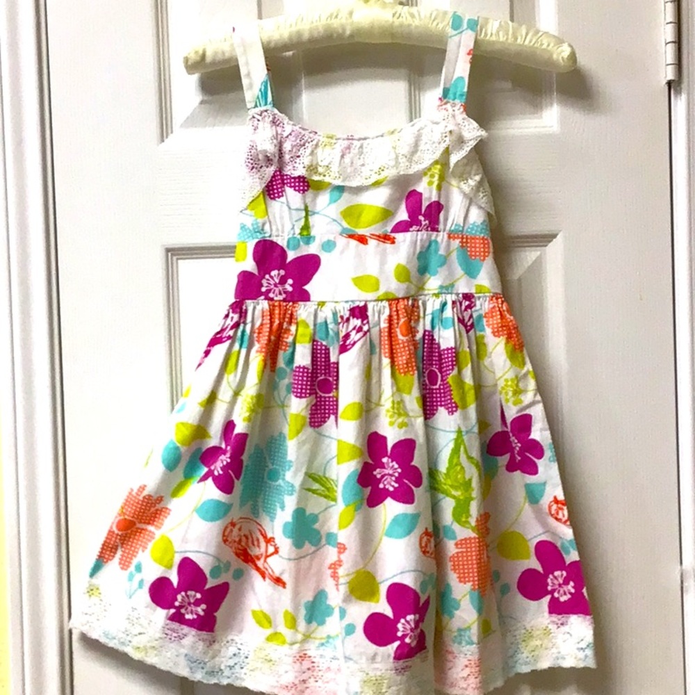 BONNIE JEAN SUNDRESS/flowers birds & lace Sz7